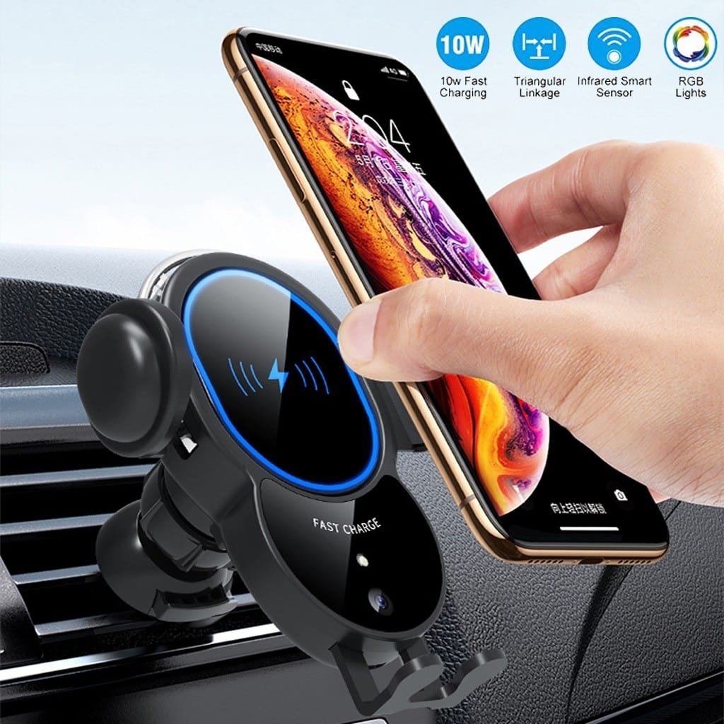 Cargador rápido inalámbrico con sujeción automática de 10 W para coche